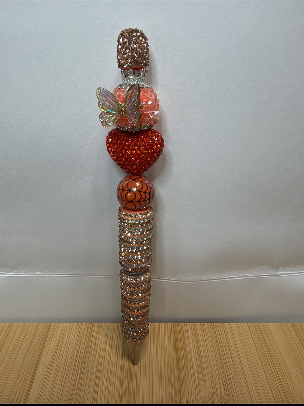 Decorative Orange Crystal Heart Pen